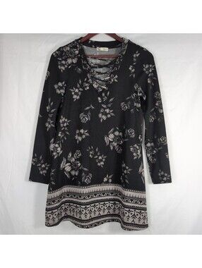 About A Girl Whimsigoth Floral Knit Dress Medium Lace Up Long Sleeve Fairy Grung